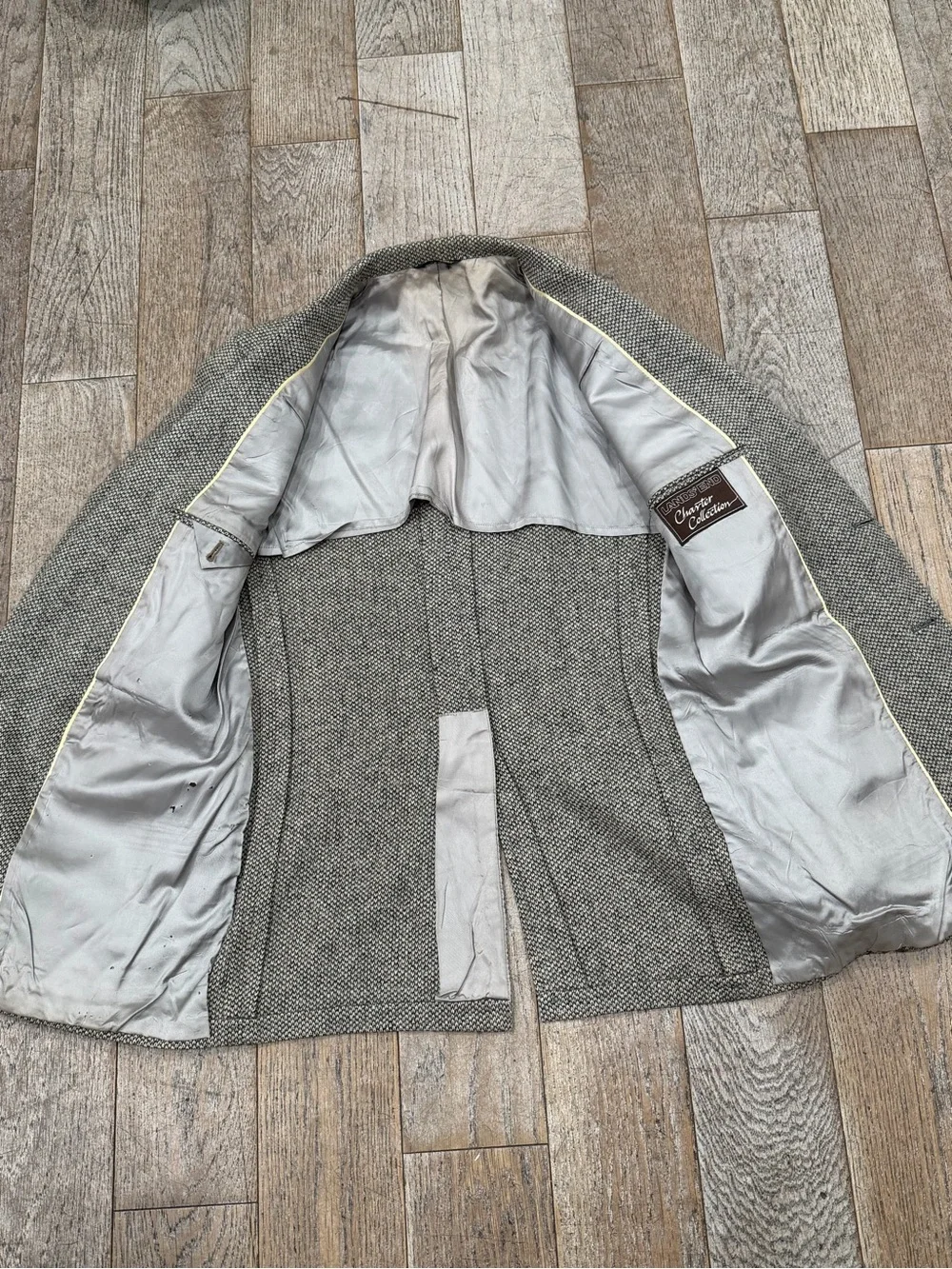 Vintage Lands' End Charter Collection Gray Herringbone Tweed Wool Sport Coat 40R